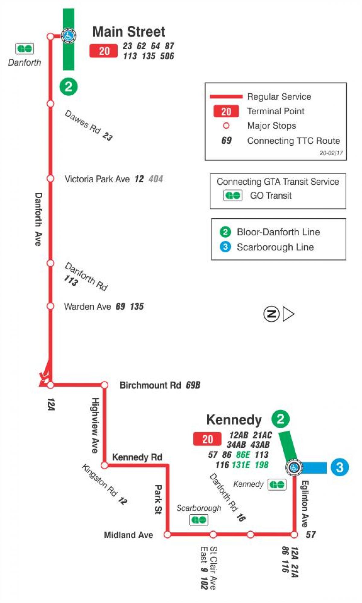 Harta e TTC 20 Cliffside autobus itinerari Toronto