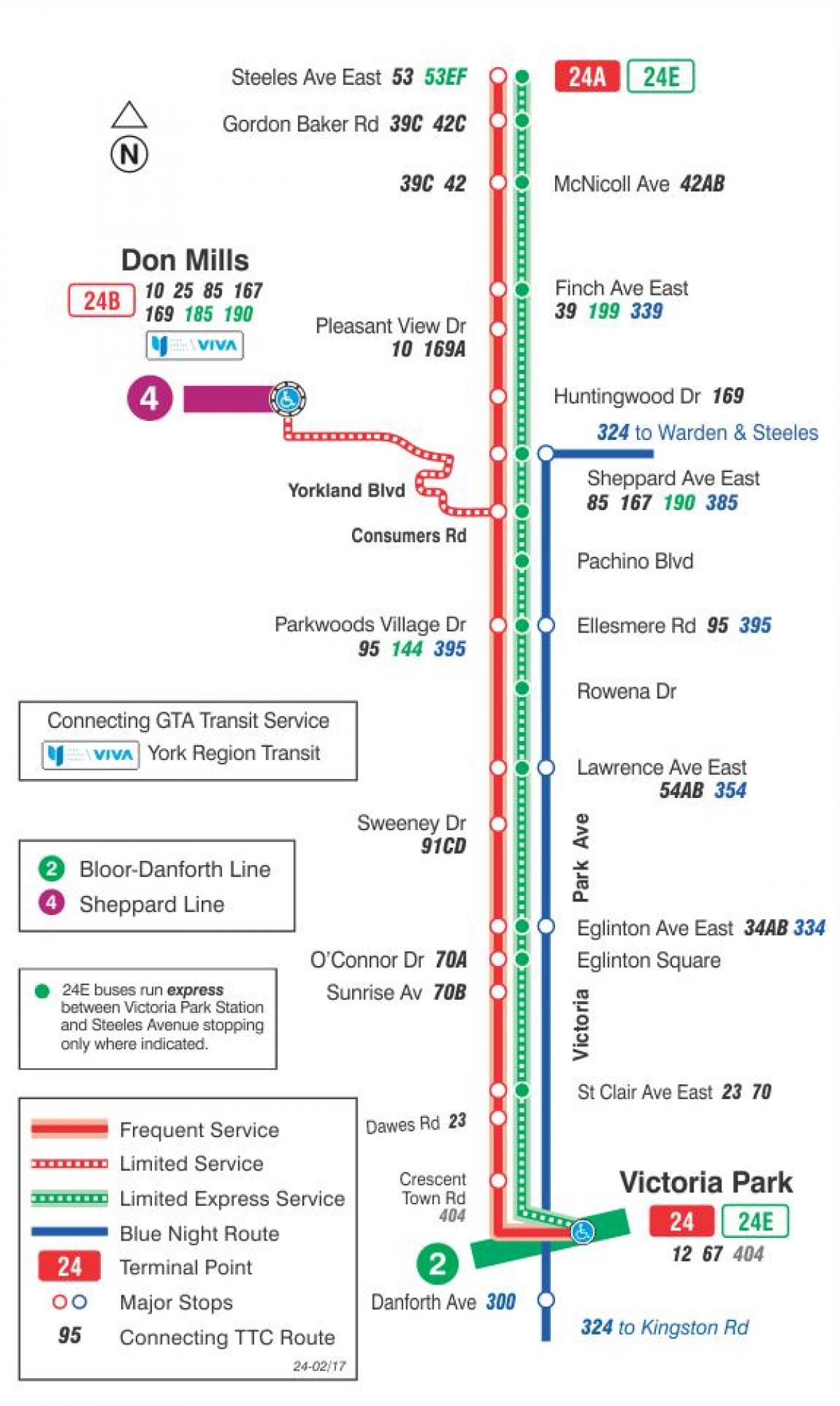 Harta e TTC 24 Victoria Park autobus itinerari Toronto