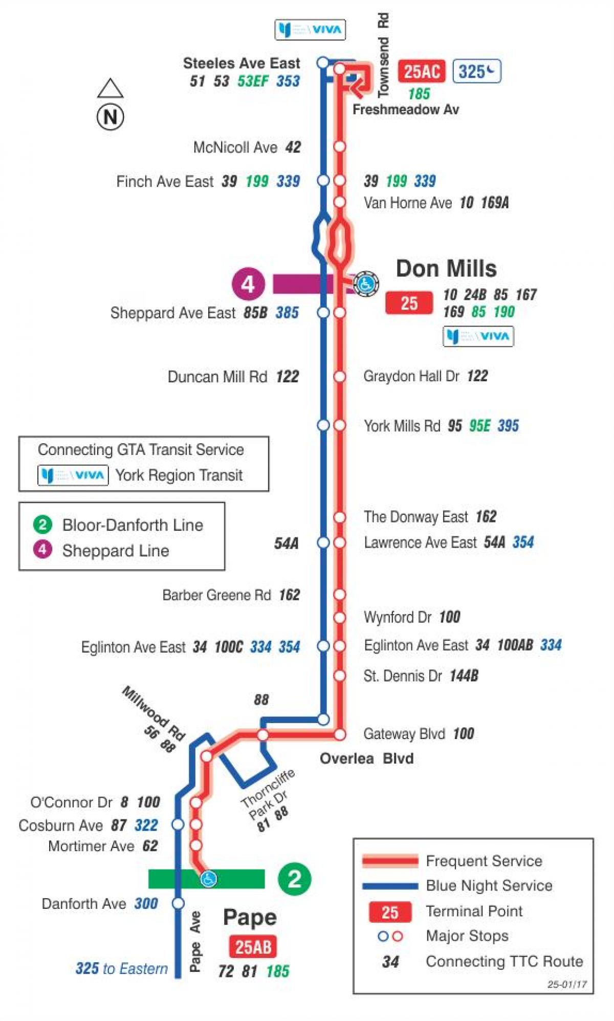 Harta e TTC 25 Nuk Mullinj me autobus itinerari Toronto