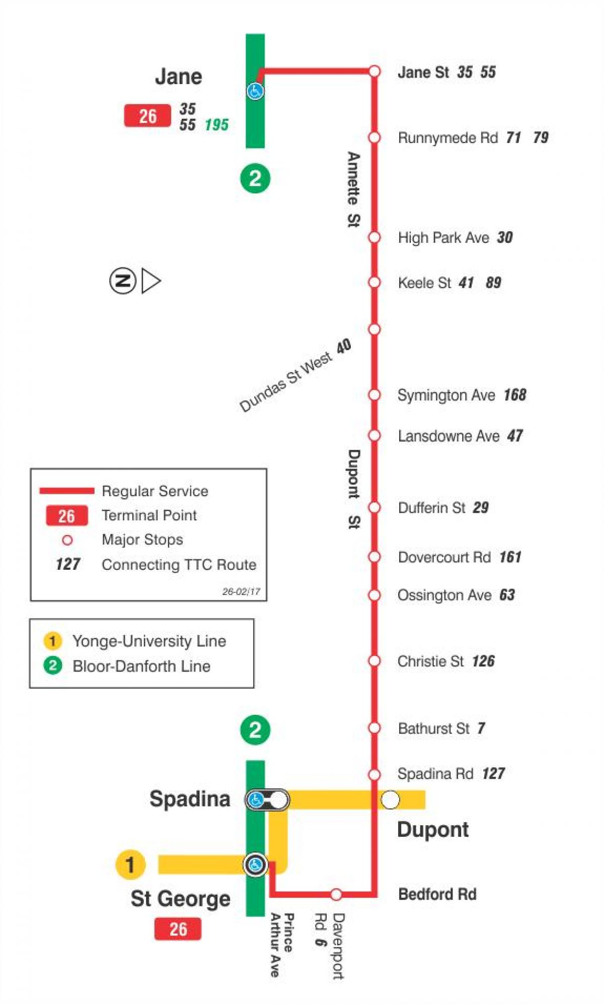 Harta e TTC 26 Dupont autobus itinerari Toronto