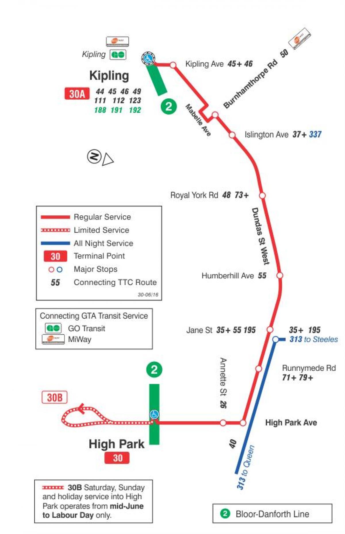 Harta e TTC 30 Lambton me autobus itinerari Toronto