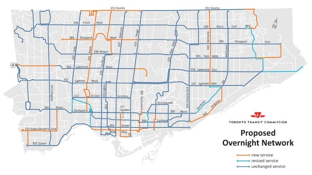 Harta e TTC gjatë natës rrjetit Toronto