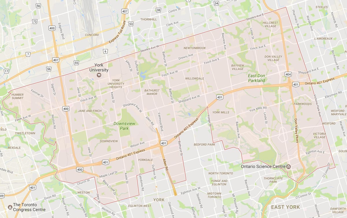 Harta e Uptown Toronto lagjen Toronto