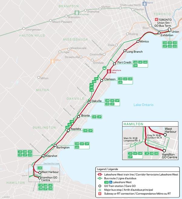 Harta e linjës bregut të liqenit në Perëndim kalimi Transit