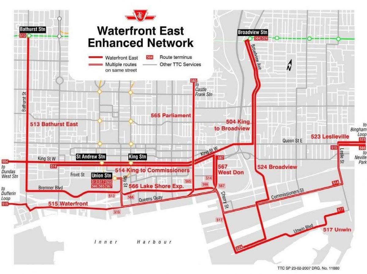 Harta e Waterfront në Lindje të zgjeruar rrjetin Toronto