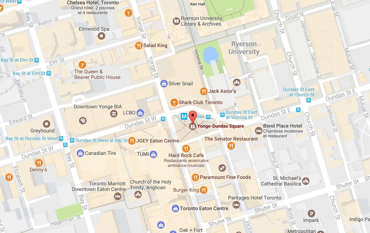Harta e Yonge-Dundas Sheshin Toronto