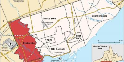 Harta e Etobicoke qarkut në Toronto