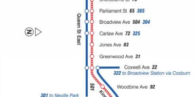 Harta e streetcar linjë 502 Downtowner