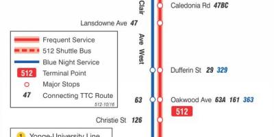 Harta e streetcar linjë 512 St. Clair