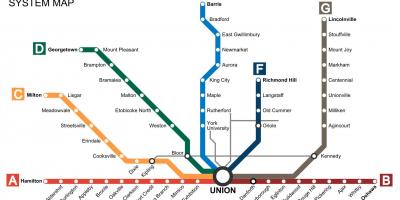 Harta e Torontos trenat Shkojnë Tranzit