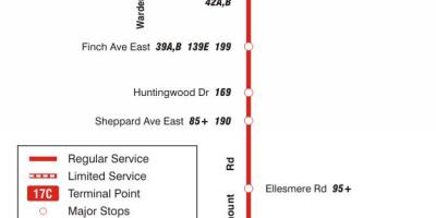 Harta e TTC 17 Birchmount autobus itinerari Toronto