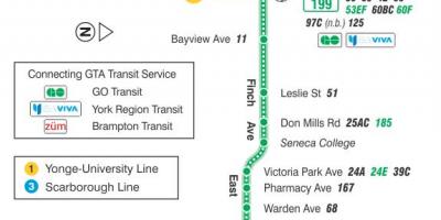 Harta e TTC 199 Finch Raketa autobus itinerari Toronto