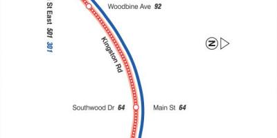 Harta e TTC 22 Coxwell autobus itinerari Toronto