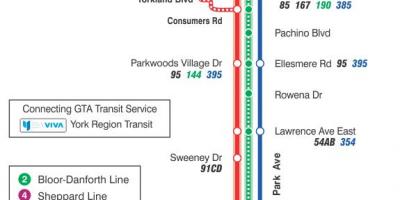 Harta e TTC 24 Victoria Park autobus itinerari Toronto