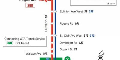 Harta e TTC 29 Dufferin autobus itinerari Toronto