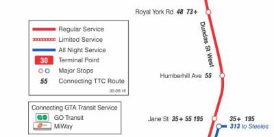 Harta e TTC 30 Lambton me autobus itinerari Toronto